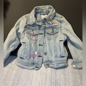 Disney Light Blue Jean Jacket with Colorful Patches
